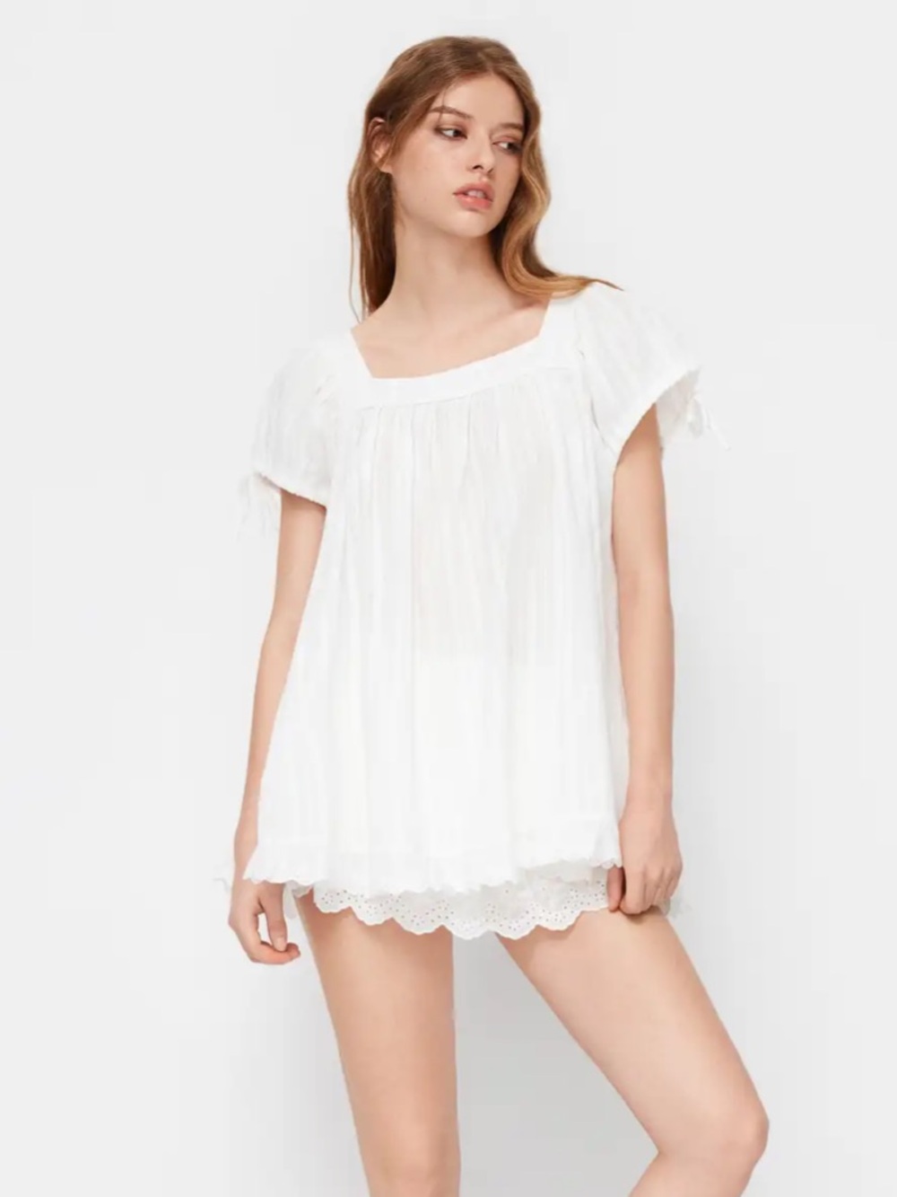 cider white babydoll blouse and short set